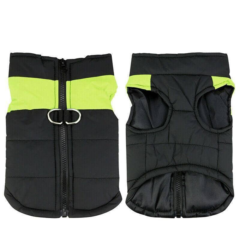 Padded Waterproof Dog Jacket Winter Windbreaker Vest Coat - Black and Green