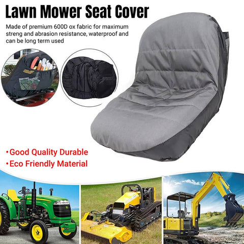 Padded Waterproof Lawn Mower Seat Cover with Storage Pockets, Grey