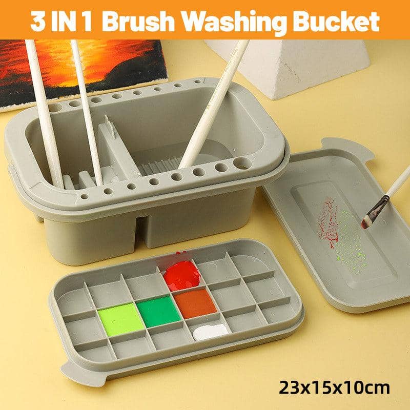 Paint Brush Cleaning Bucket Set with Palette and 18-Compartment Paint Box