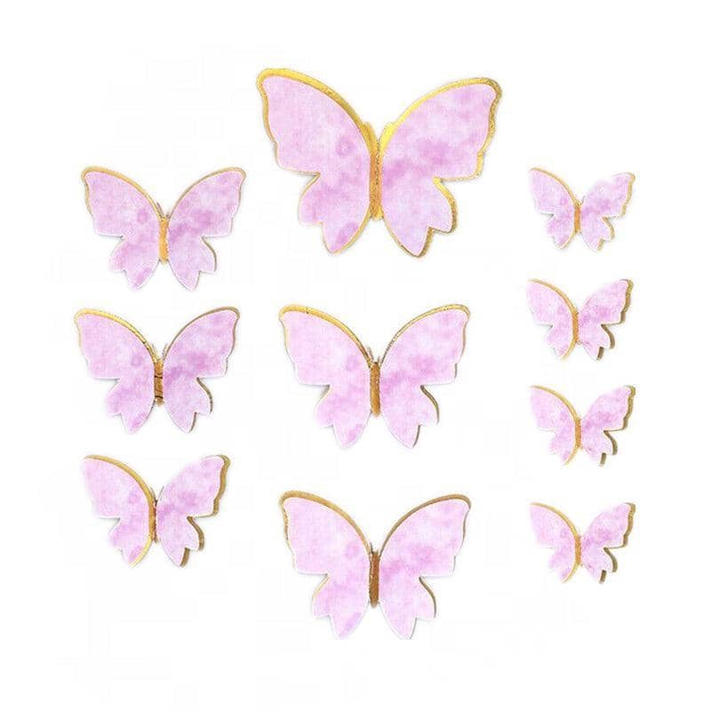 Paper Butterfly Cake Toppers, Pack of 10 - Pink with Gold Edge
