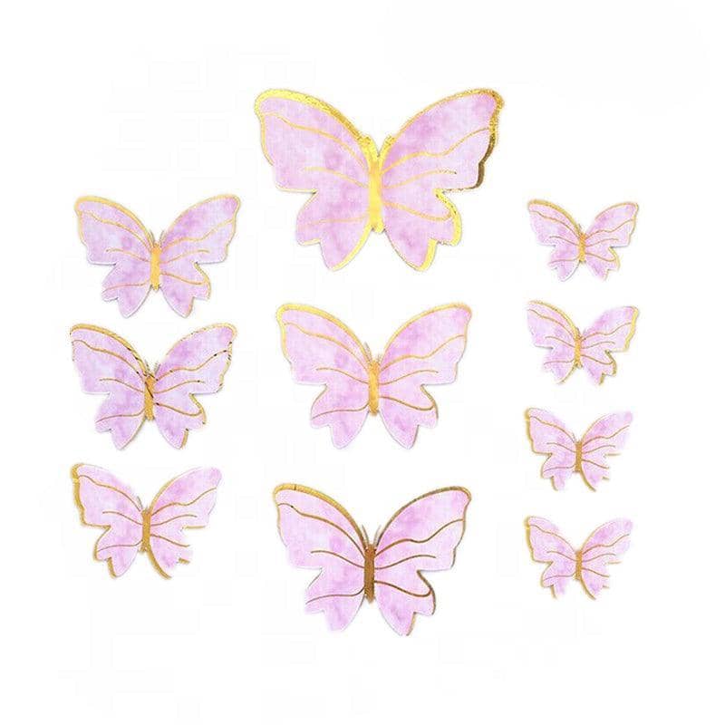 Paper Butterfly Cake Toppers, Pack of 10 - Pink with Gold Wing Lines