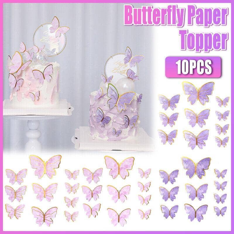 Paper Butterfly Cake Toppers, Pack of 10 - Pink with Gold Wing Lines - view 2