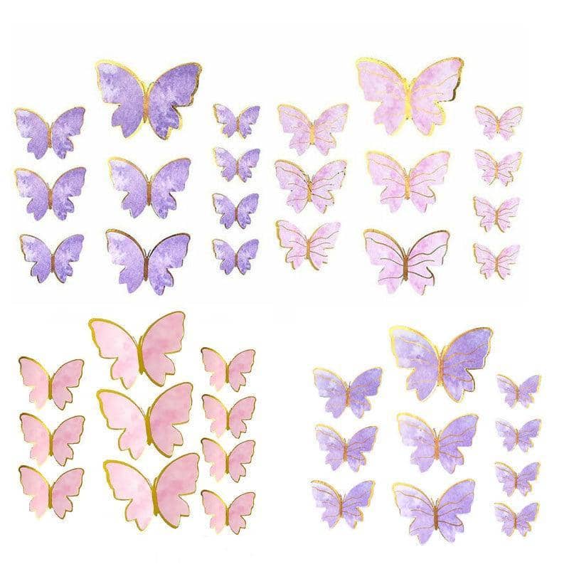 Paper Butterfly Cake Toppers, Pack of 10 - Pink with Gold Wing Lines - view 3