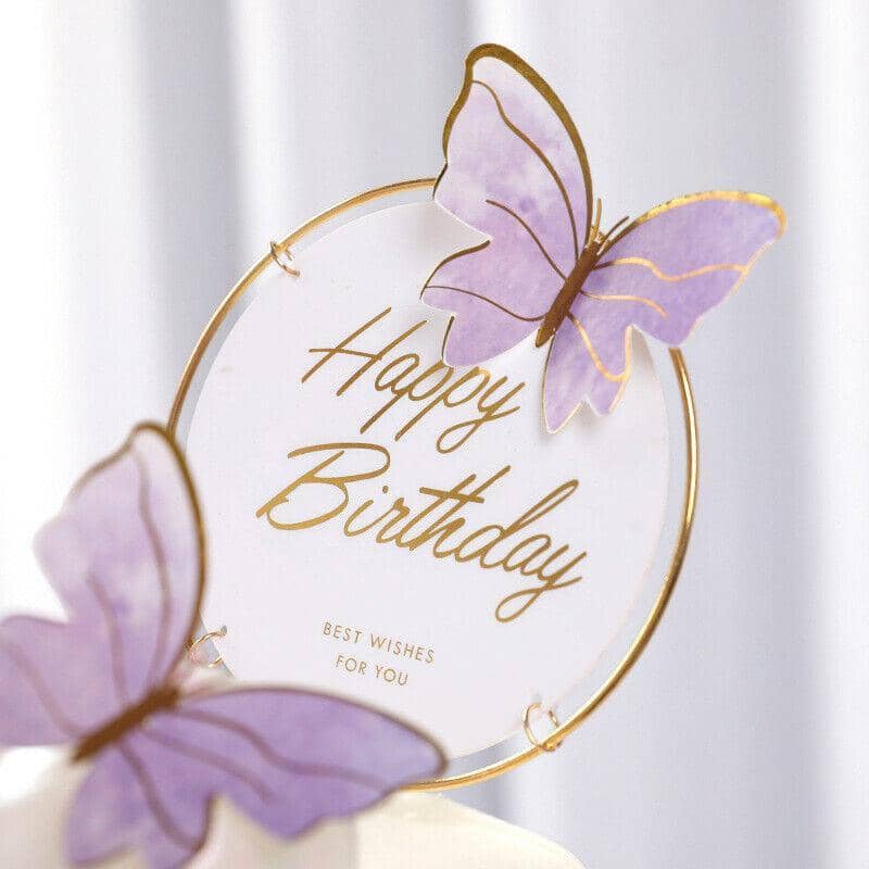 Paper Butterfly Cake Toppers, Pack of 10 - Pink with Gold Wing Lines - view 4