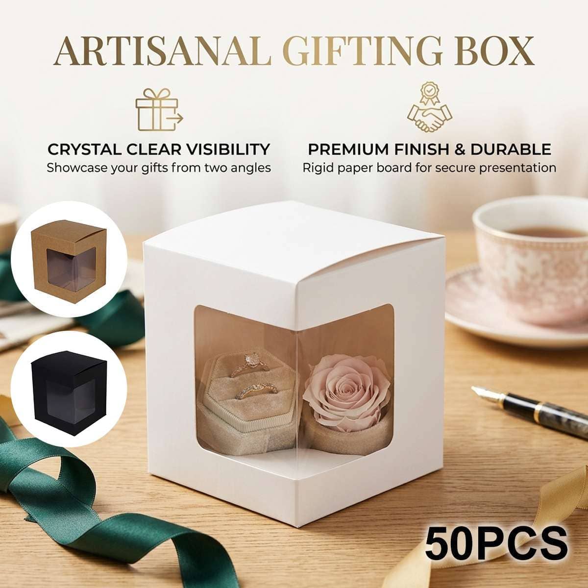 Paper Corner Window Gift Boxes, Pack of 50 - White - view 2