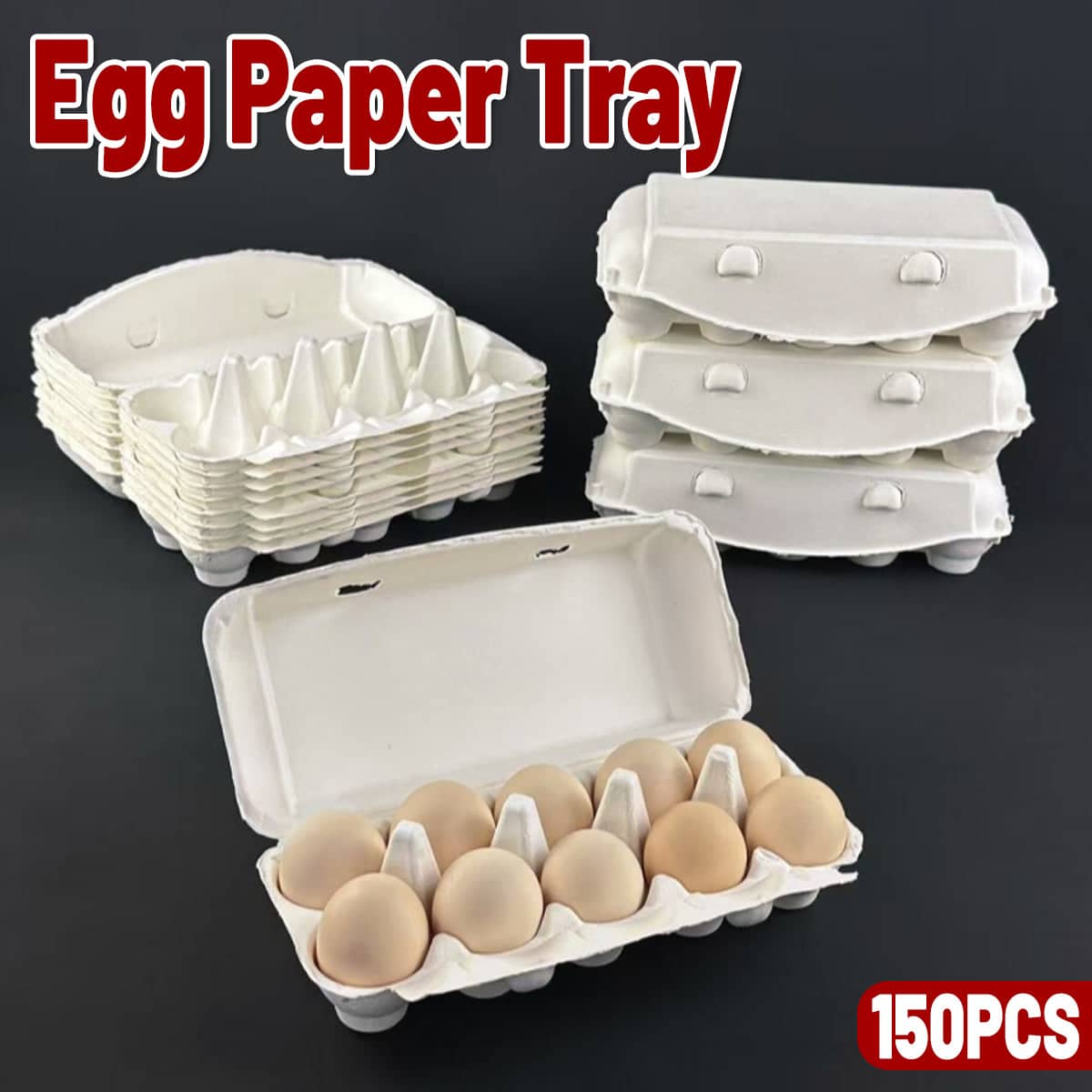 Paper Egg Trays, 10-Slot - White, 150 Pack