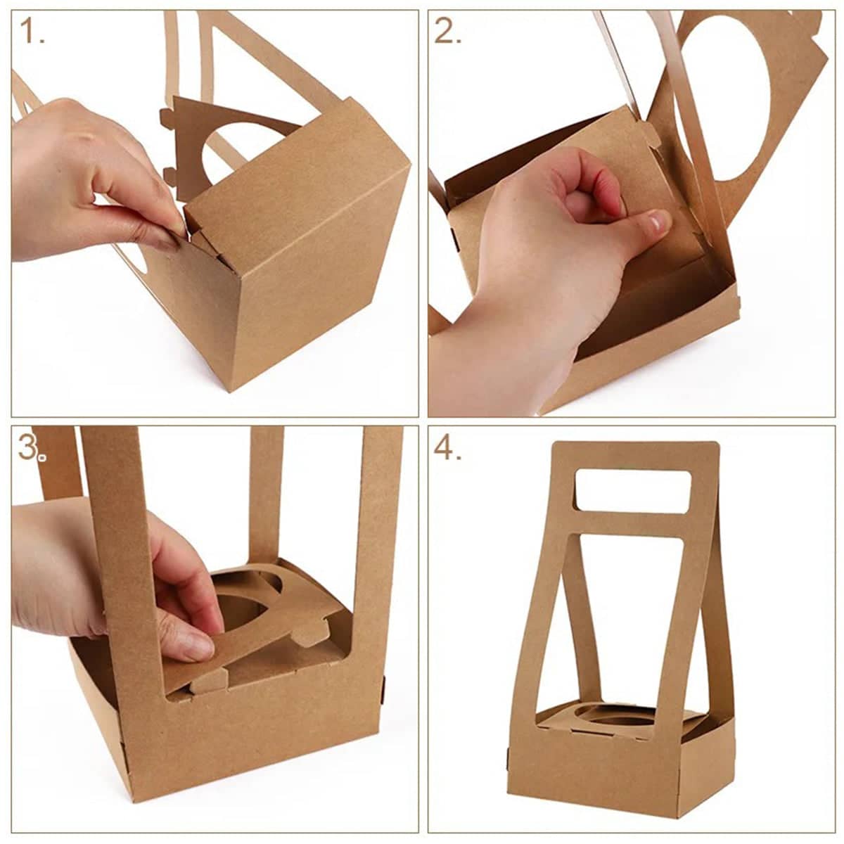 Paper Flower Gift Boxes with Handle, Pack of 30 - Kraft - view 5