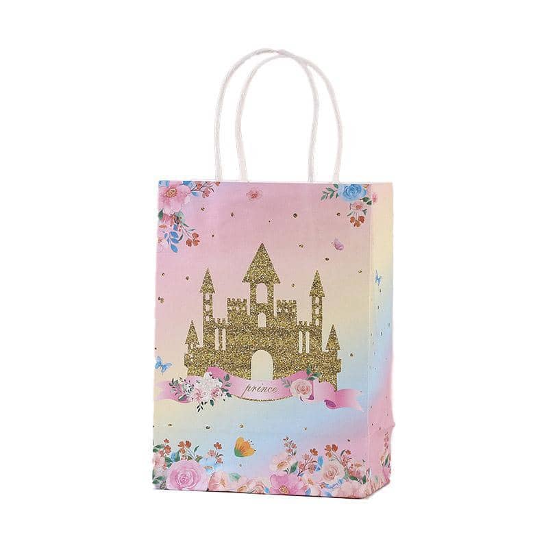 Paper Gift Bags with Handles, Pack of 30 - Gold Castle and Floral Design