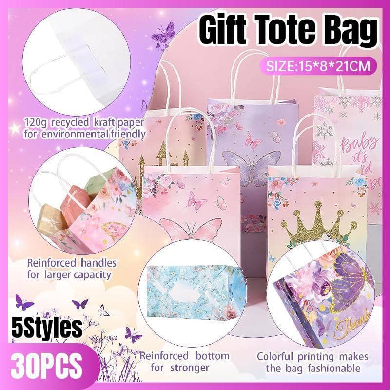 Paper Gift Bags with Handles, Pack of 30 - Gold Crown and Floral Design - view 2