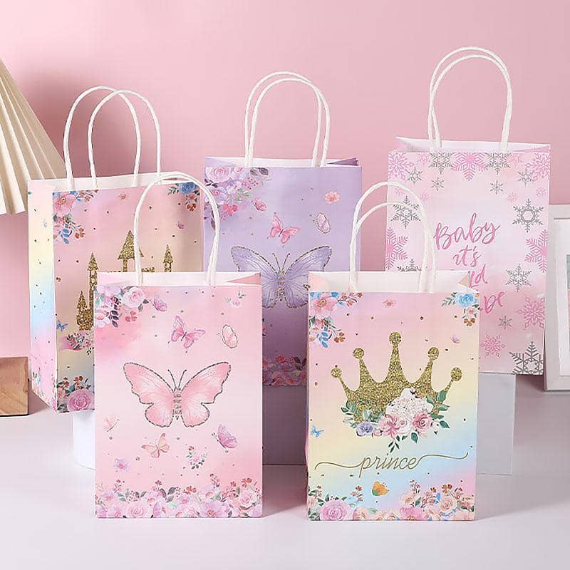 Paper Gift Bags with Handles, Pack of 30 - Gold Crown and Floral Design - view 5