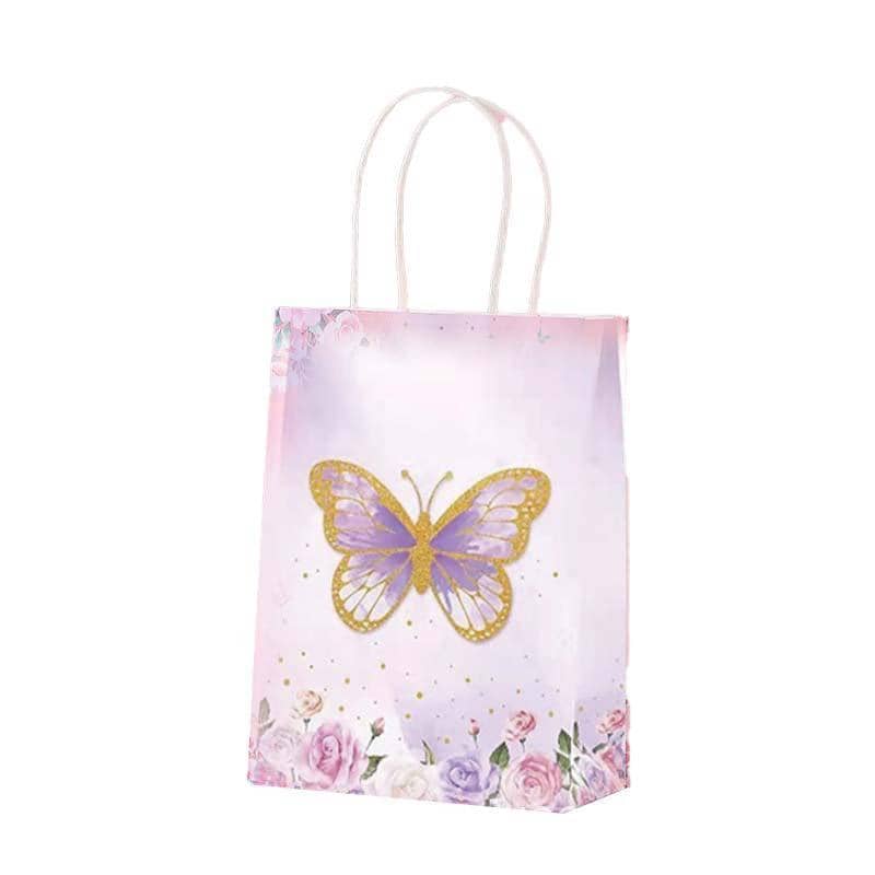 Paper Gift Bags with Handles, Pack of 30 - Pink Butterfly Design