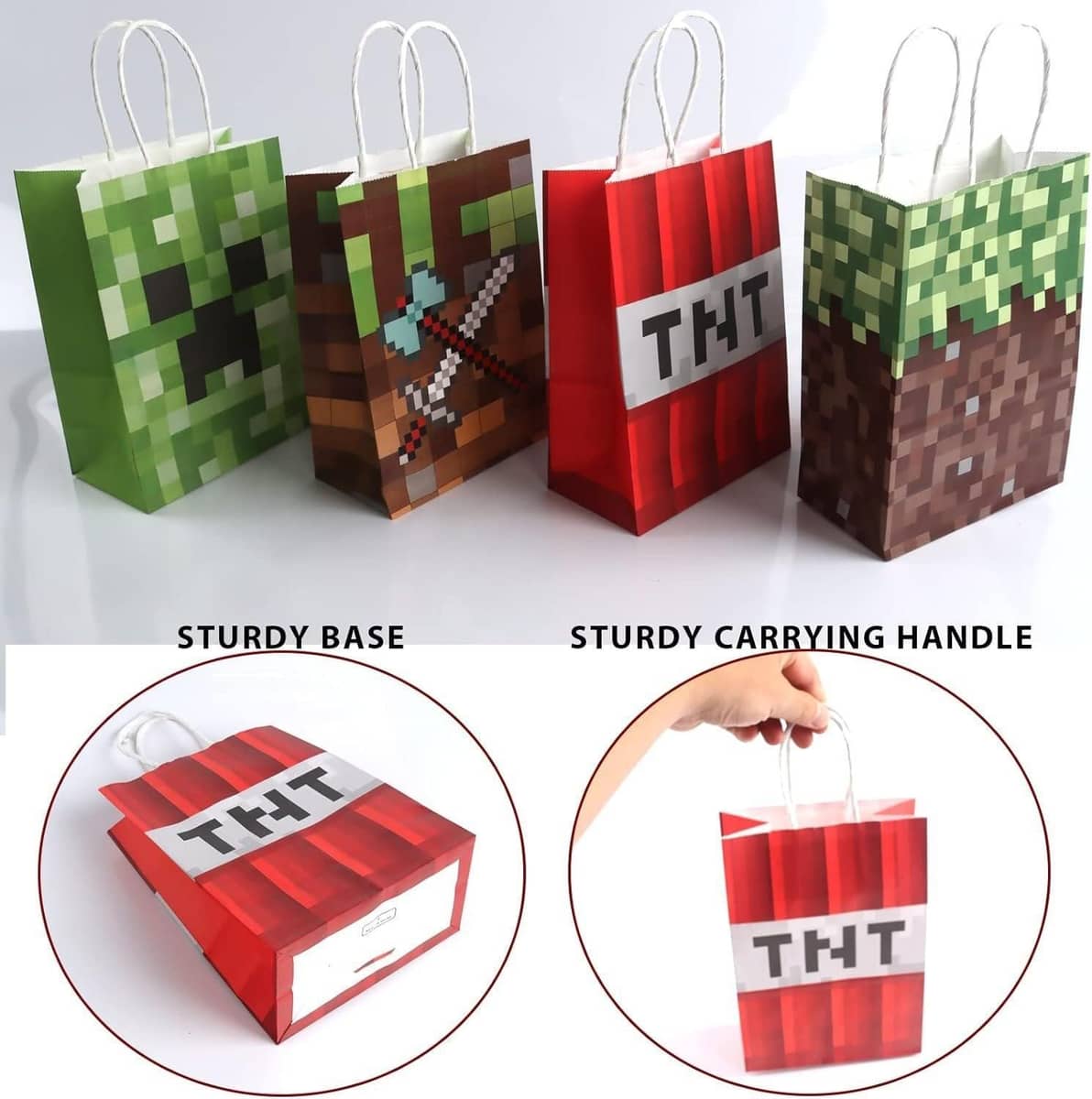 Paper Gift Bags with Handles, Pixel Block Themed - Pack of 40, 21 x 15 x 8 cm - view 4