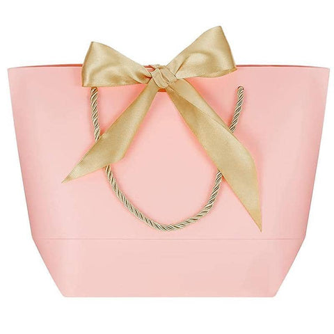 Paper Gift Bags with Ribbon Bow Handles, 14 x 7 x 15 cm, Pack of 50 - Pink