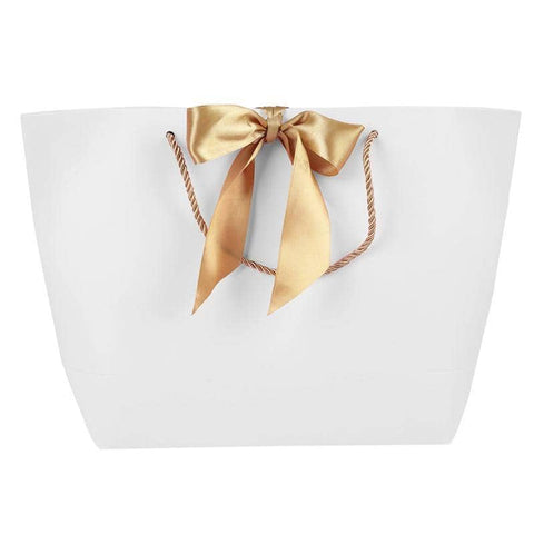 Paper Gift Bags with Ribbon Bow Handles, 14 x 7 x 15 cm, Pack of 50 - White