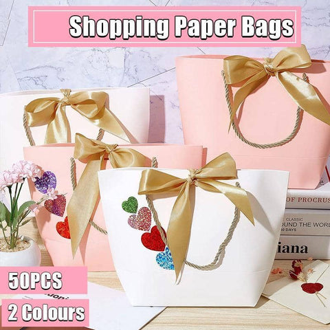 Paper Gift Bags with Ribbon Bow Handles, 14 x 7 x 15 cm, Pack of 50 - White - view 2