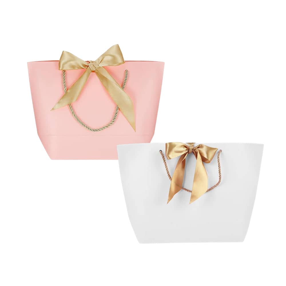 Paper Gift Bags with Ribbon Bow Handles, 14 x 7 x 15 cm, Pack of 50 - White - view 3