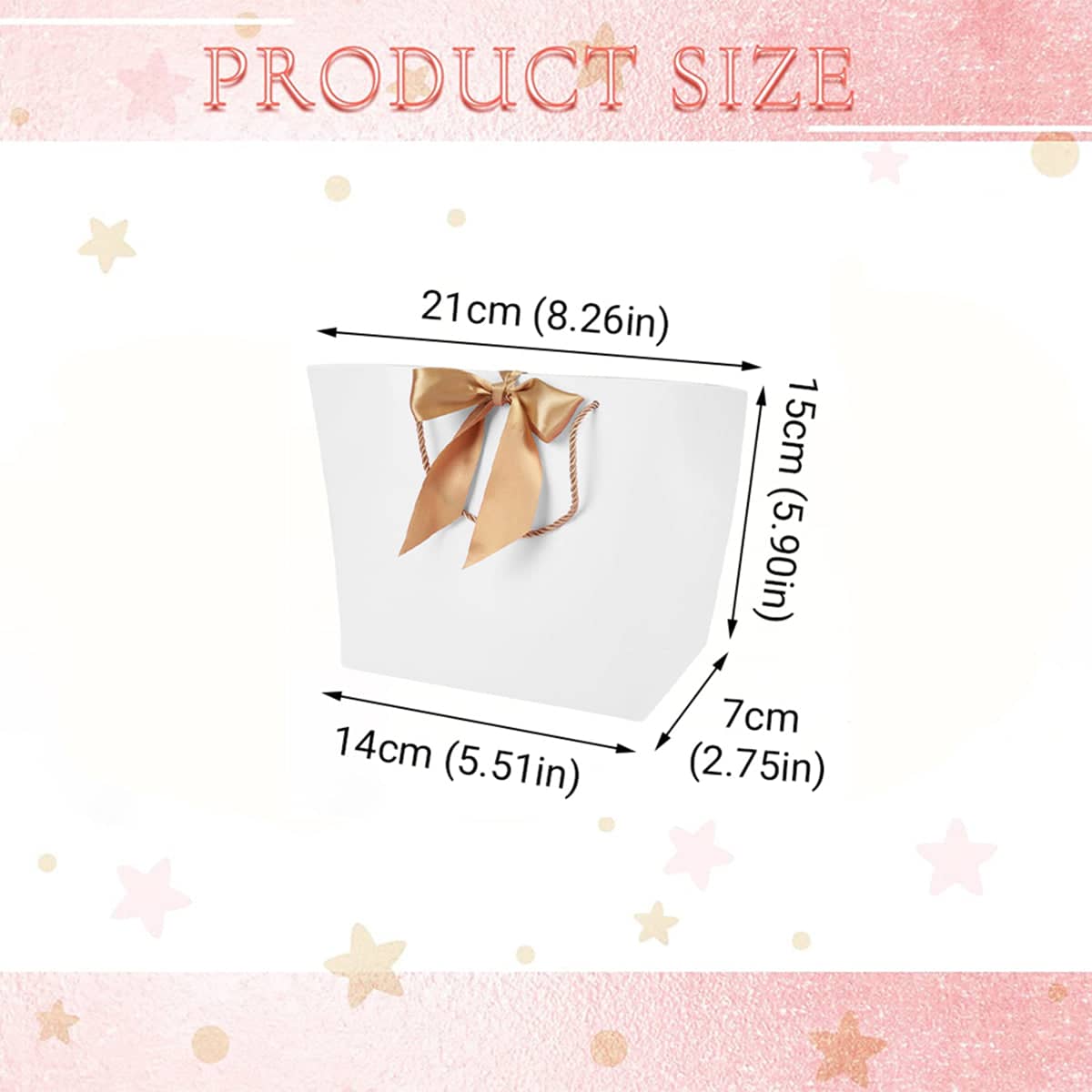 Paper Gift Bags with Ribbon Bow Handles, 14 x 7 x 15 cm, Pack of 50 - White - view 4