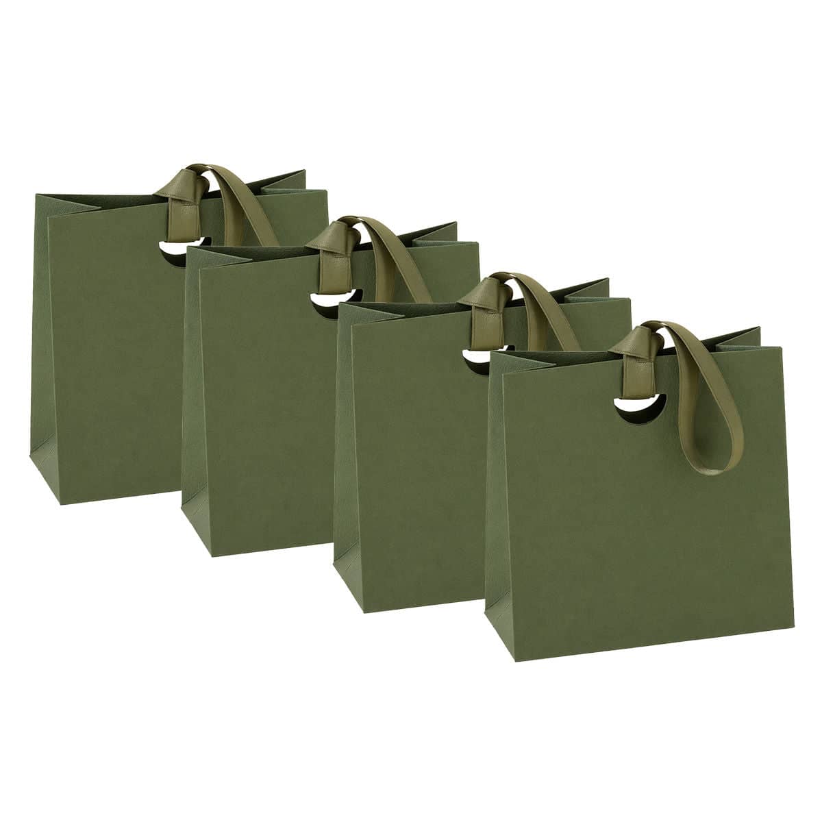 Paper Gift Bags with Ribbon Handles, Pack of 4 - Olive Green