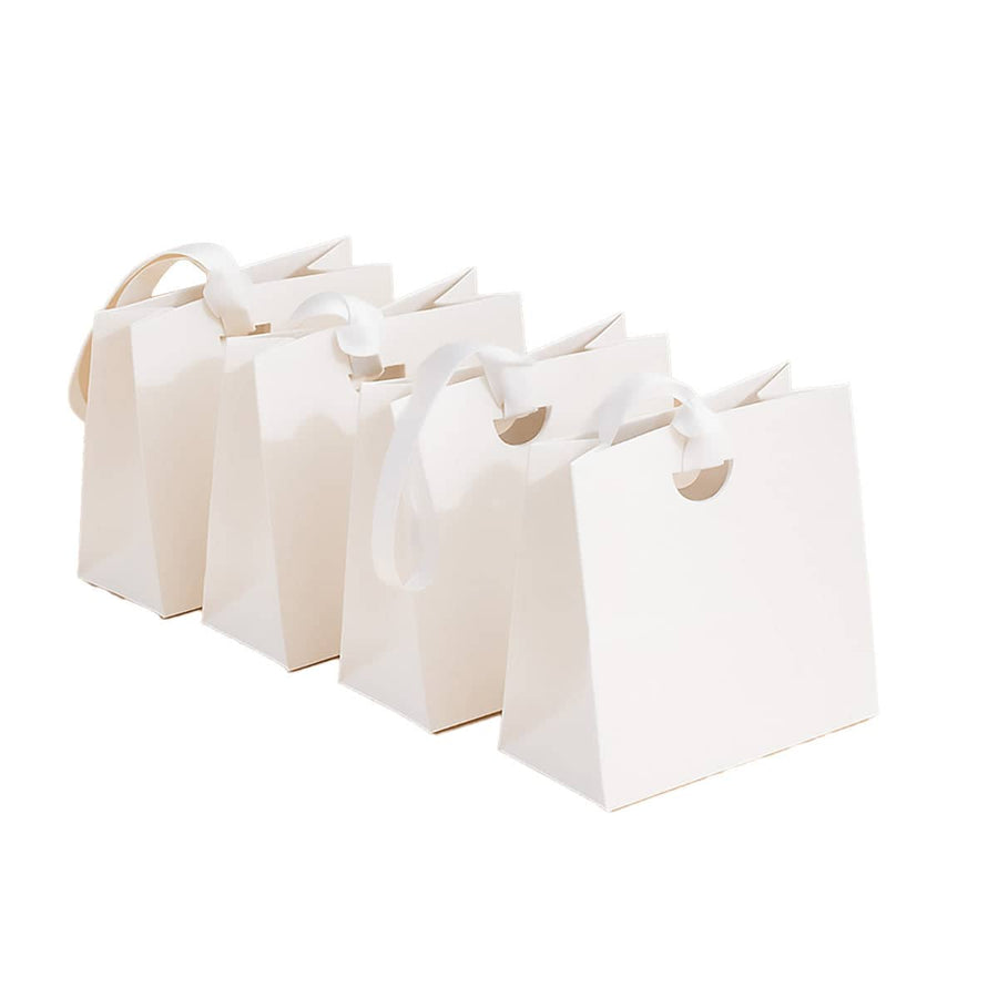Paper Gift Bags with Ribbon Handles, Pack of 4 - White