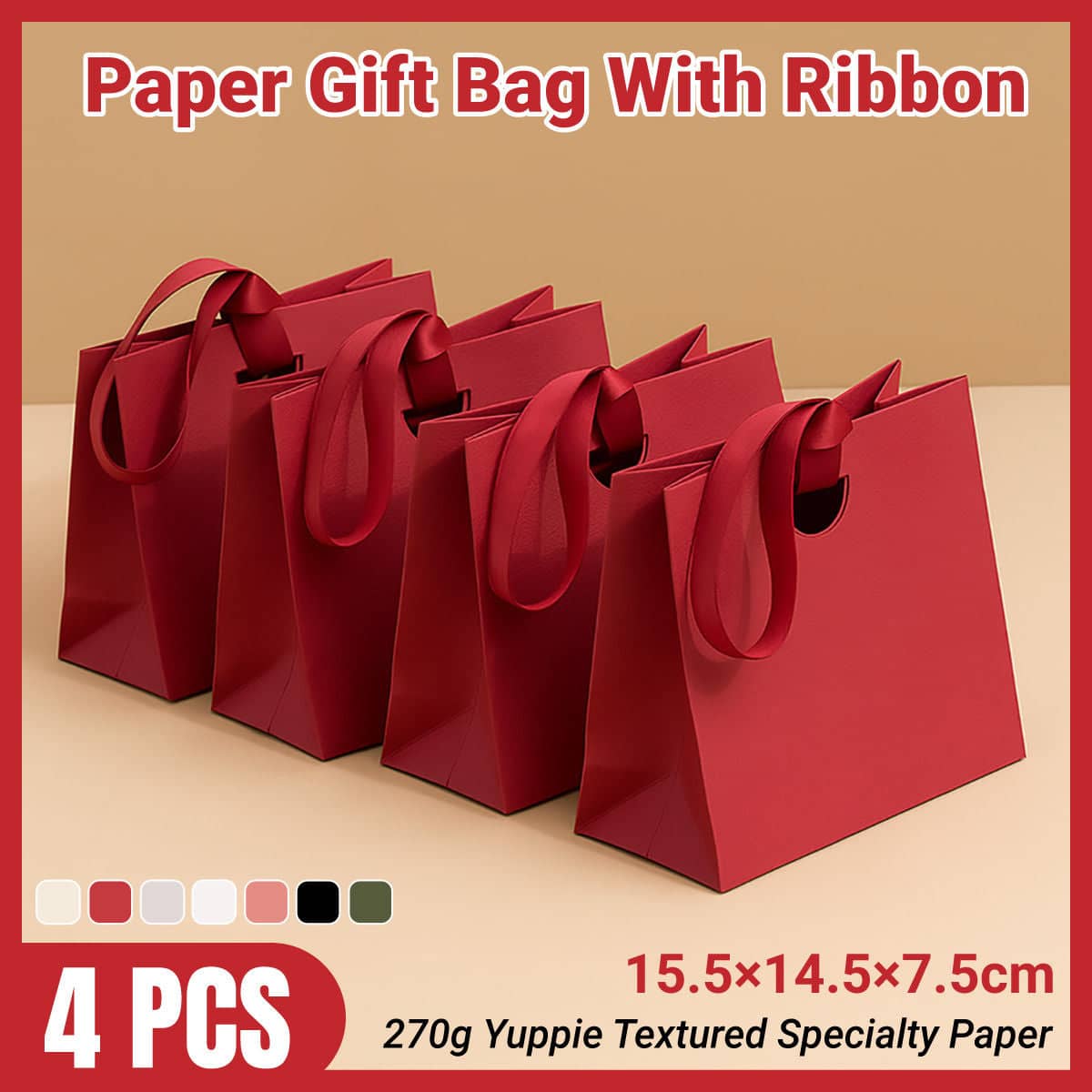 Paper Gift Bags with Ribbon Handles, Pack of 4 - White - view 2