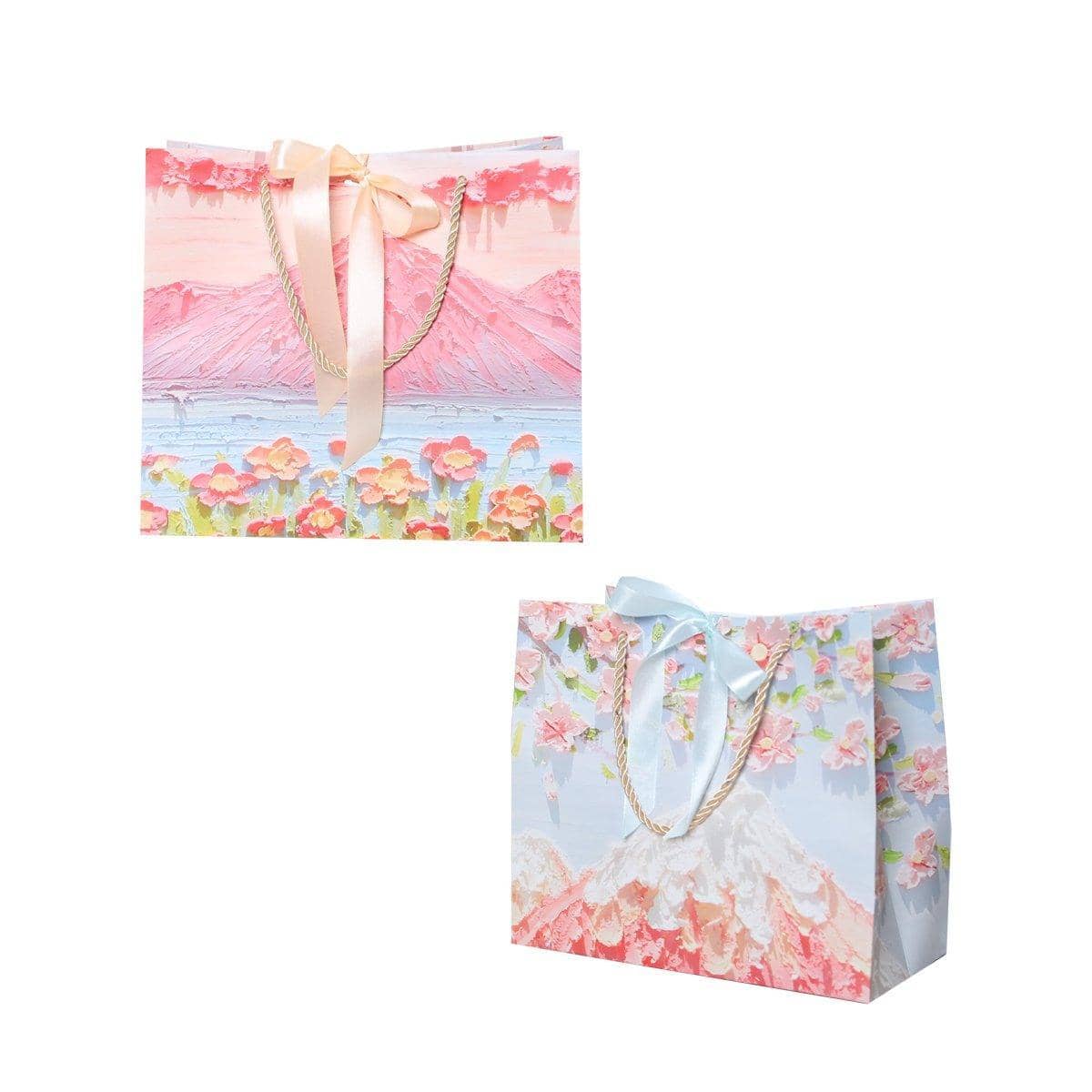 Paper Gift Bags with Ribbon Handles, Pack of 50 - Cherry Blossom and Mountain Design - view 3