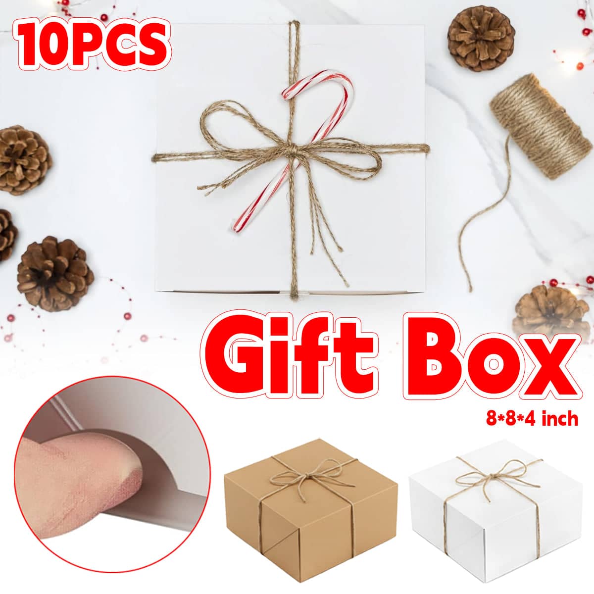 Paper Gift Boxes with Jute Rope, Pack of 10 - Kraft Brown - view 2