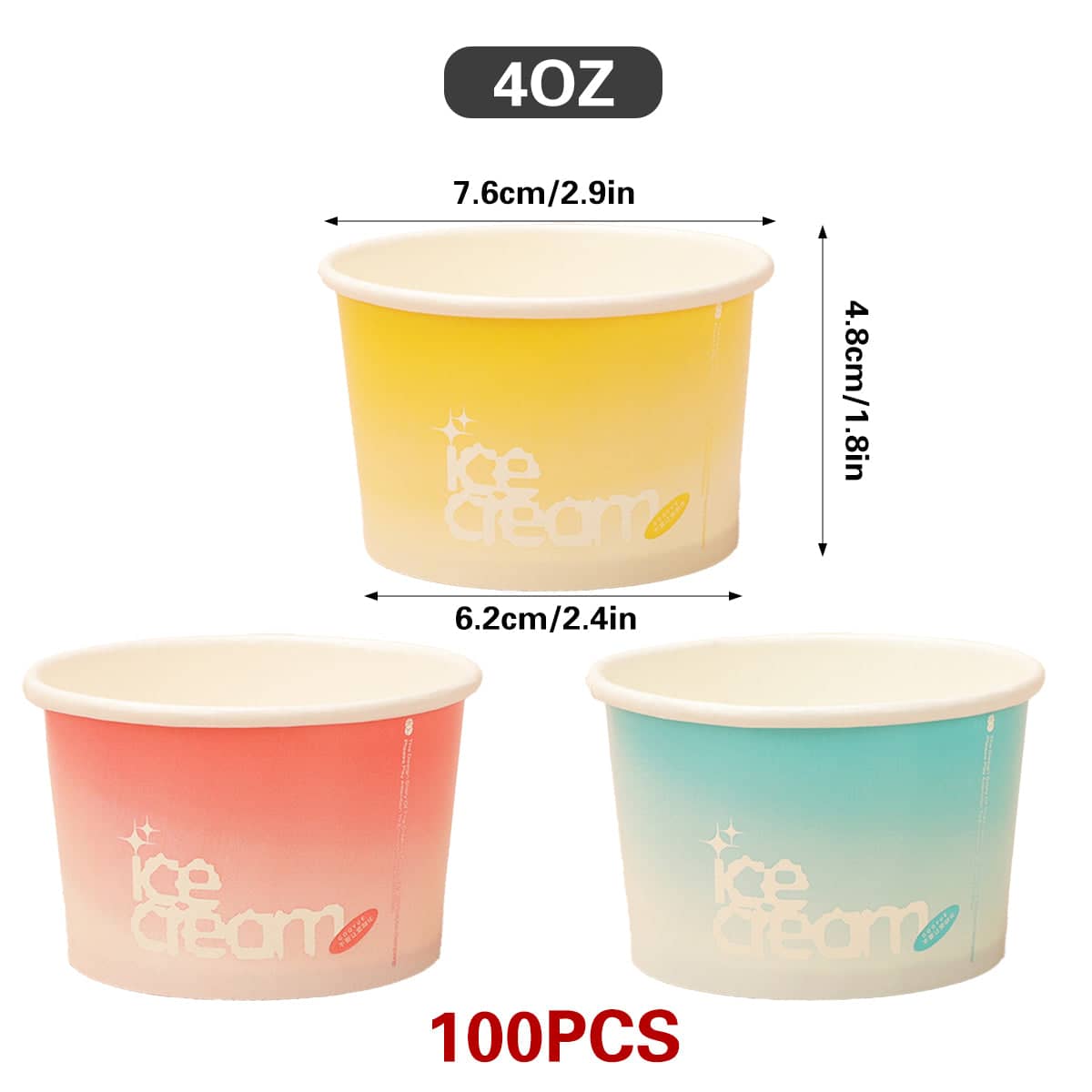 Paper Ice Cream Cups, 4 oz, Pack of 100 - Yellow - view 4