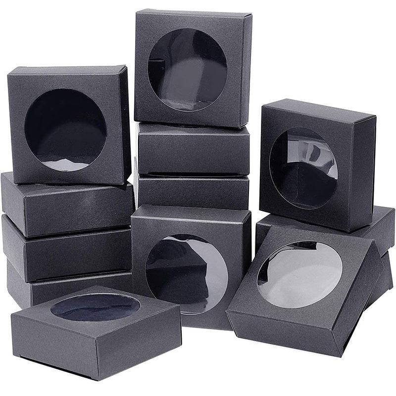 Paper Soap Boxes with Round Window, Pack of 50 - Black, 9 x 9 x 1.5 cm