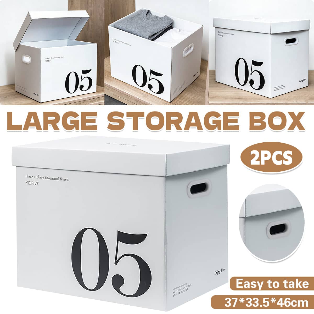 Paper Storage Boxes Set of 2, Large Capacity Portable Minimalist Design for Home