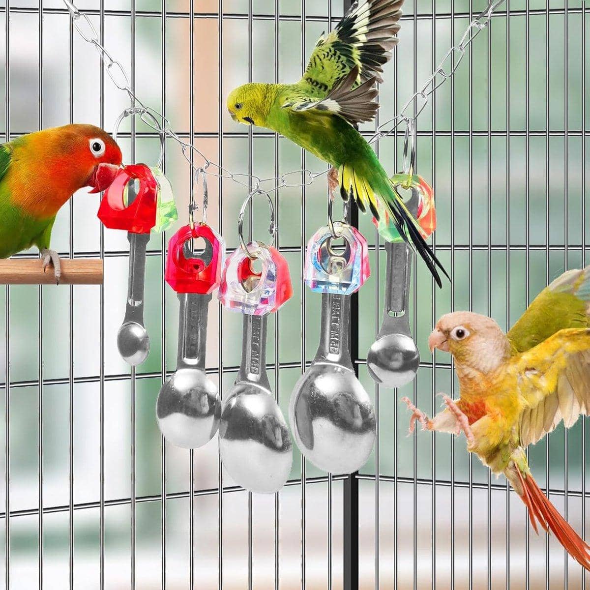 Parrot Chew Toy Set with Spoons and Strings for Beak Exercise and Fun - view 4