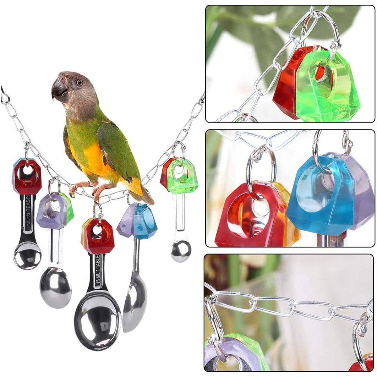 Parrot Chew Toy Set with Spoons and Strings for Beak Exercise and Fun - view 5