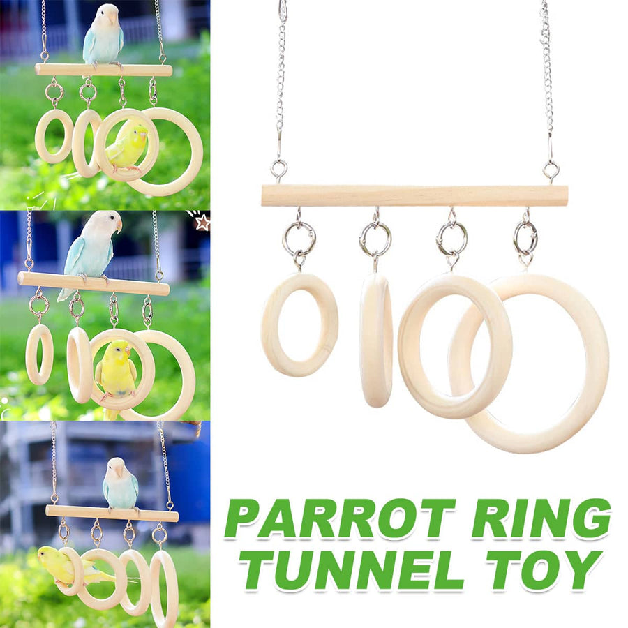 Parrot Chewing Toy Hanging Wooden Ring Swing for Small and Medium Parrots
