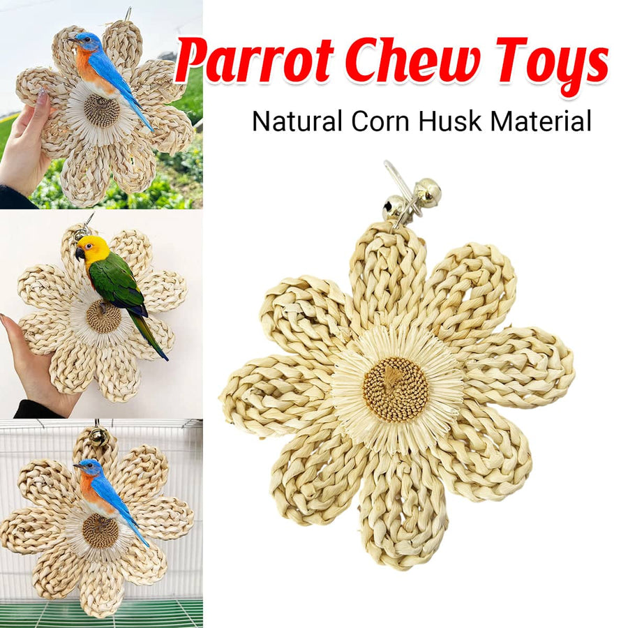 Parrot Corn Husk Chew Toy - Large Woven Flower, 22 cm