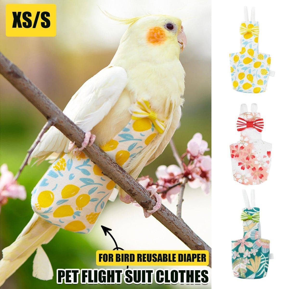 Parrot Diaper Flight Suit with Bow - Yellow Lemon Print, Size XS (4.5 x 9 cm) - view 2