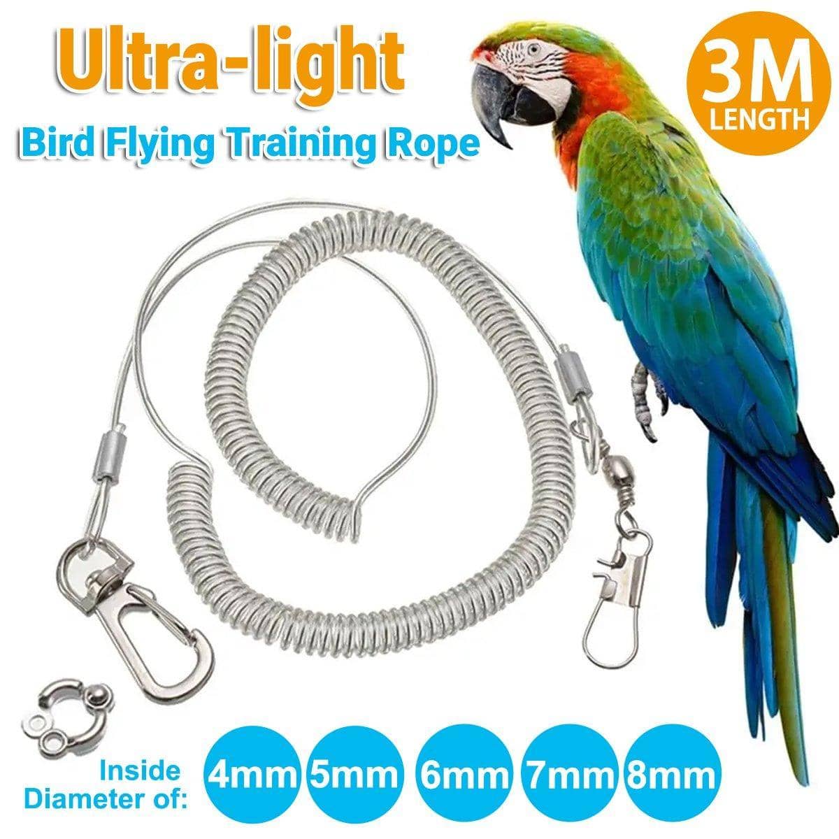 Parrot Flight Training Rope with Anti-Slip Leg Ring, 3 m - 4mm Diameter - view 2