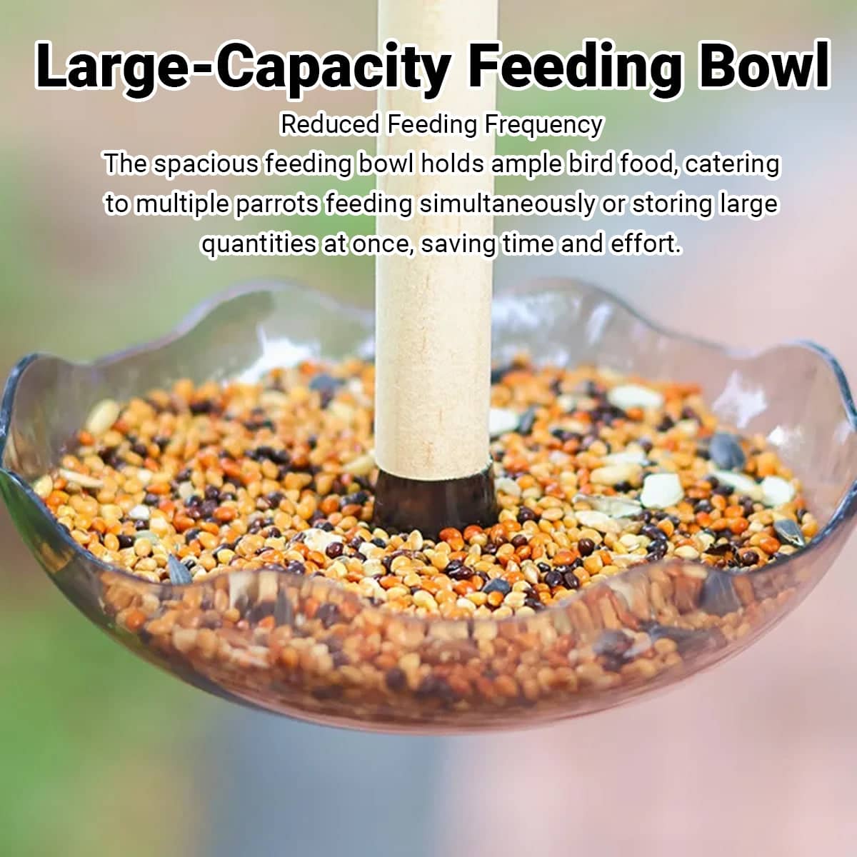 Parrot Food and Water Feeder Basin with Wooden Rod for Cages - view 5