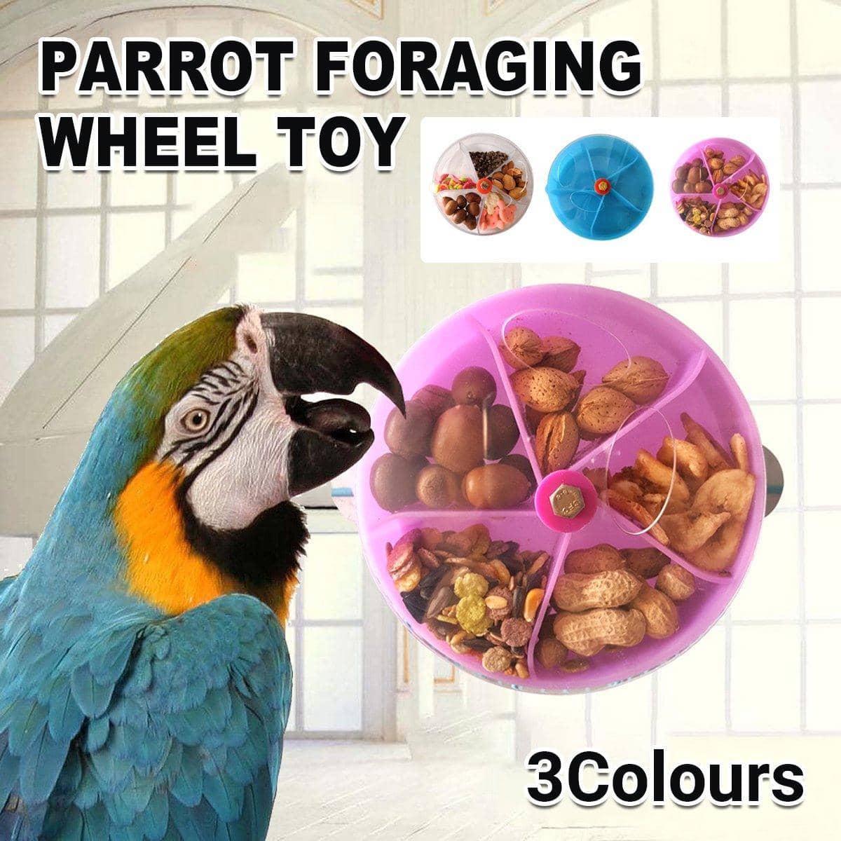 Parrot Foraging Wheel Toy, Bird Chew Food Dispenser - Blue - view 2