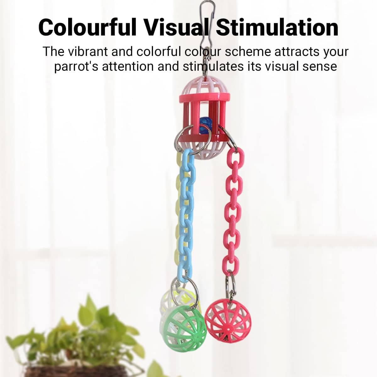 Parrot Hanging Bell Toy with Multicolour Chains, 28 cm - view 4