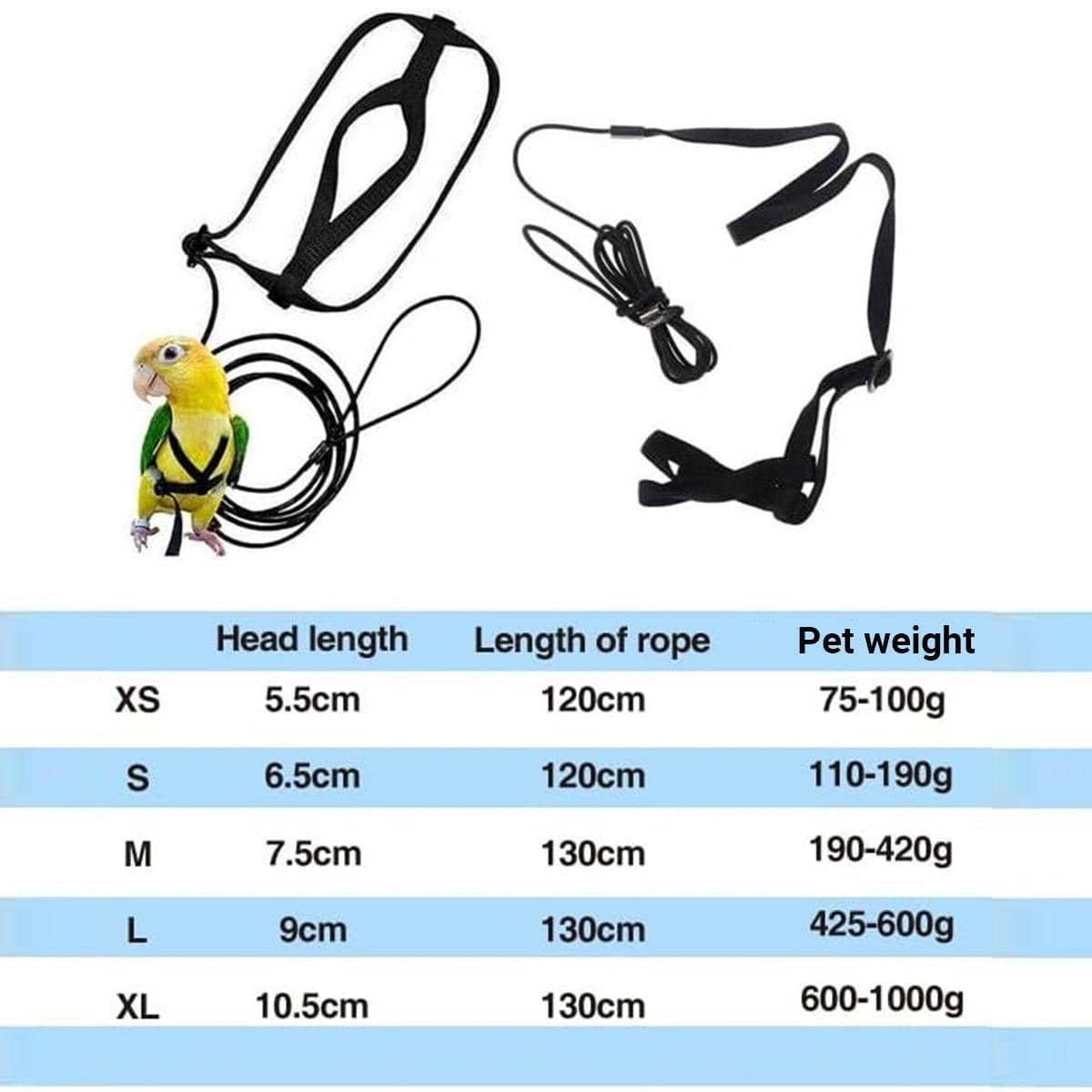 Parrot Harness and Flying Leash, Large 130 cm Rope - Black - view 4