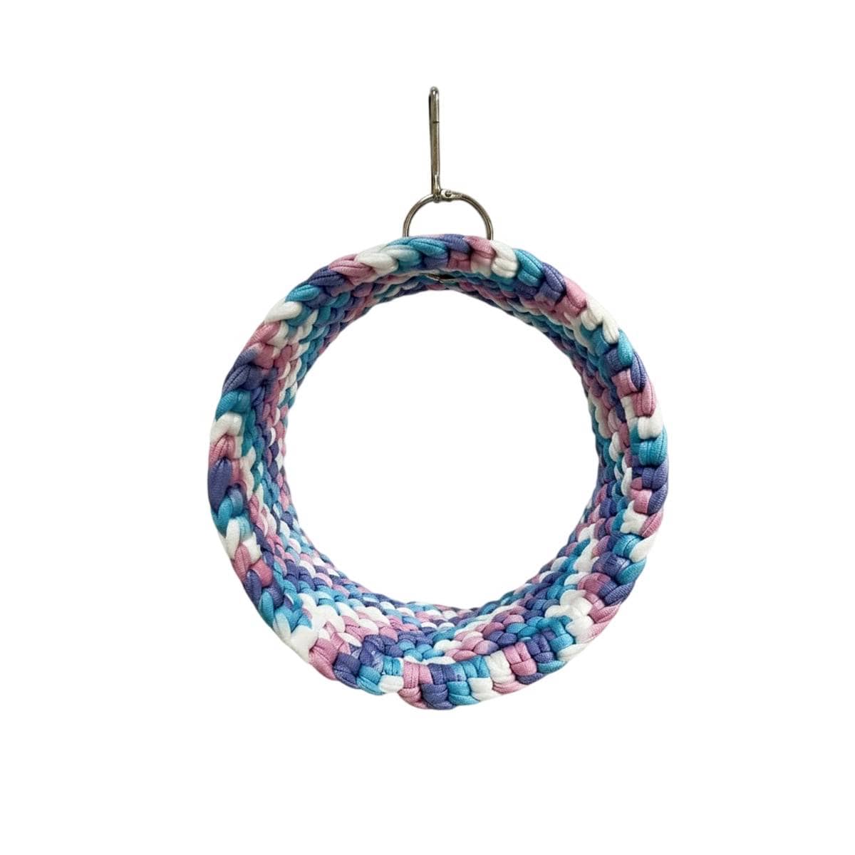 Parrot Round Hammock Swing Woven Rope Bird Cage Perch Budgie Sugar Glider - Blue and Pink
