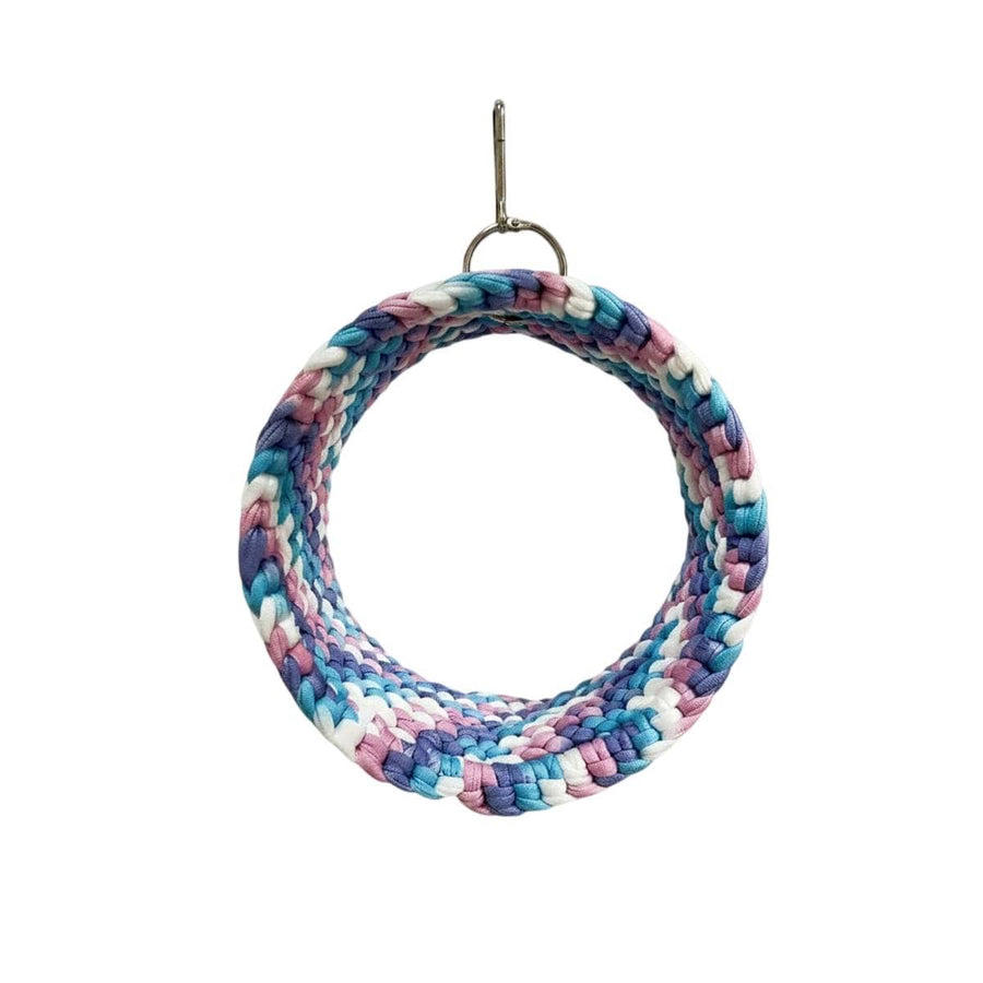 Parrot Round Hammock Swing Woven Rope Bird Cage Perch Budgie Sugar Glider - Blue and Pink
