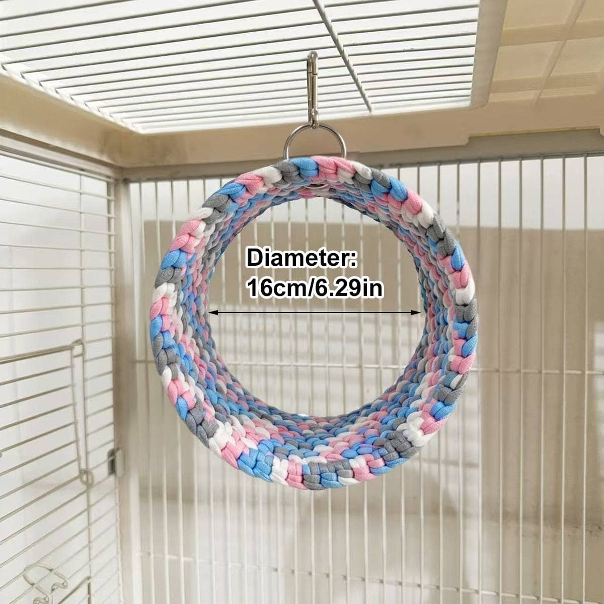 Parrot Round Hammock Swing Woven Rope Bird Cage Perch Budgie Sugar Glider - Blue and Pink - view 4