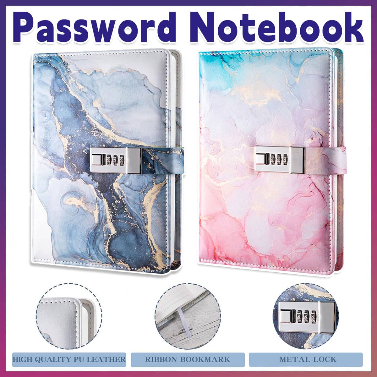 Password Book Diary with Combination Lock, Lockable Notebook - Pink - view 2