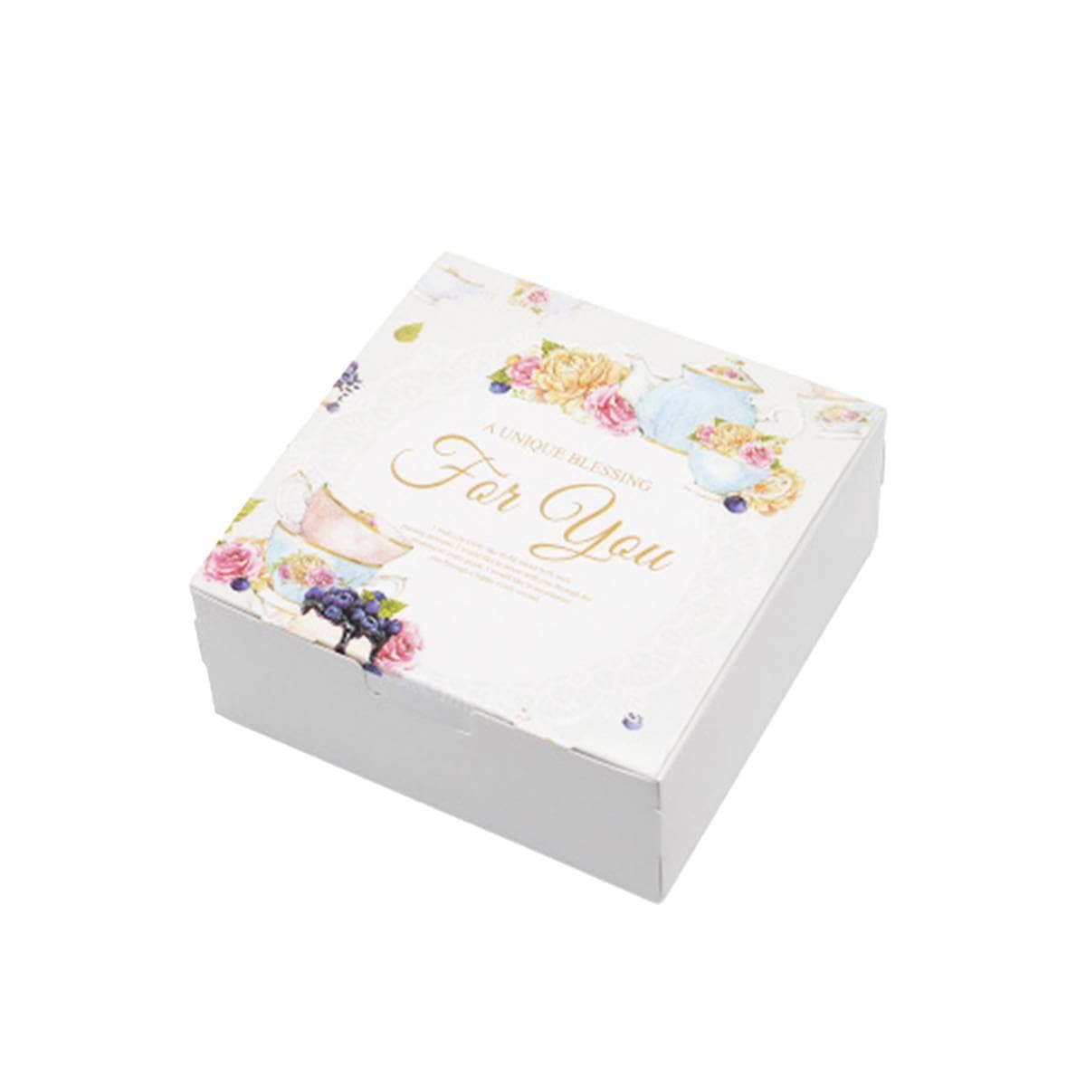 Pastry Gift Boxes, Pack of 50 - Floral Paperboard Cookie Box, 14 x 14 x 5 cm