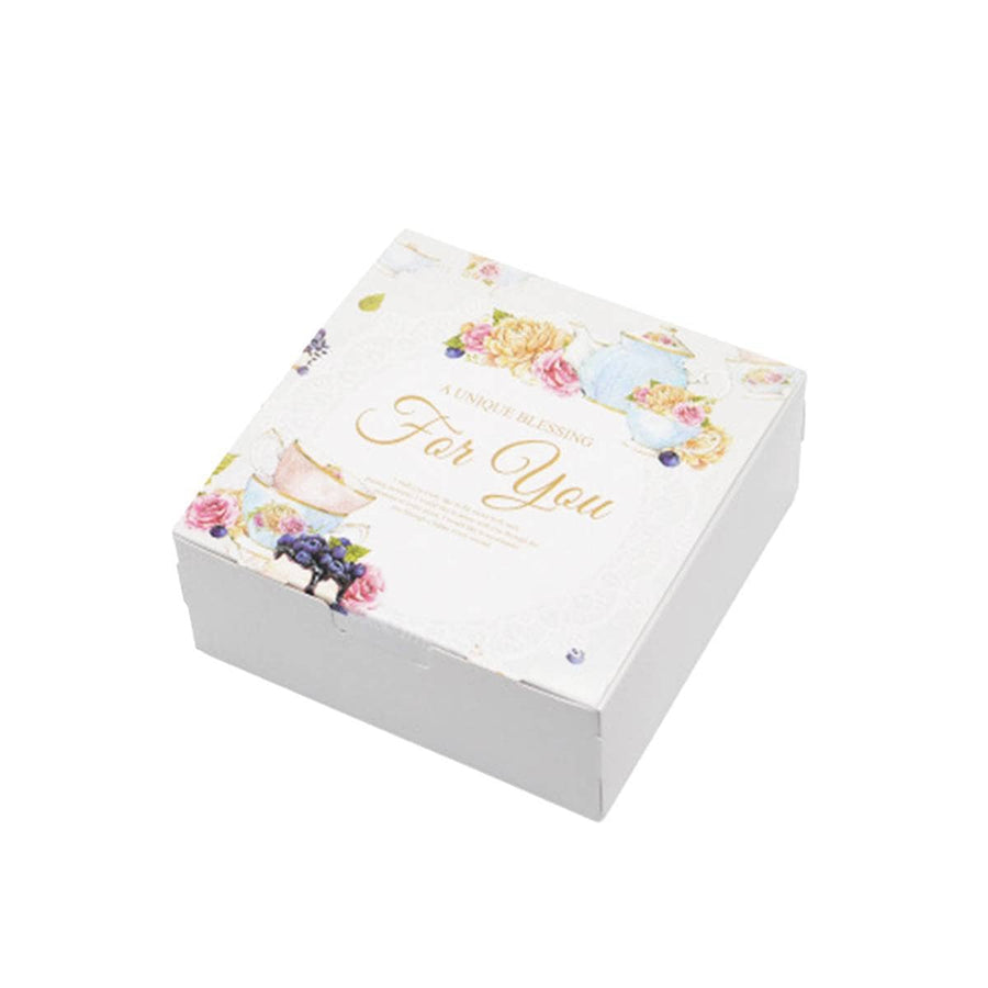 Pastry Gift Boxes, Pack of 50 - Floral Paperboard Cookie Box, 14 x 14 x 5 cm