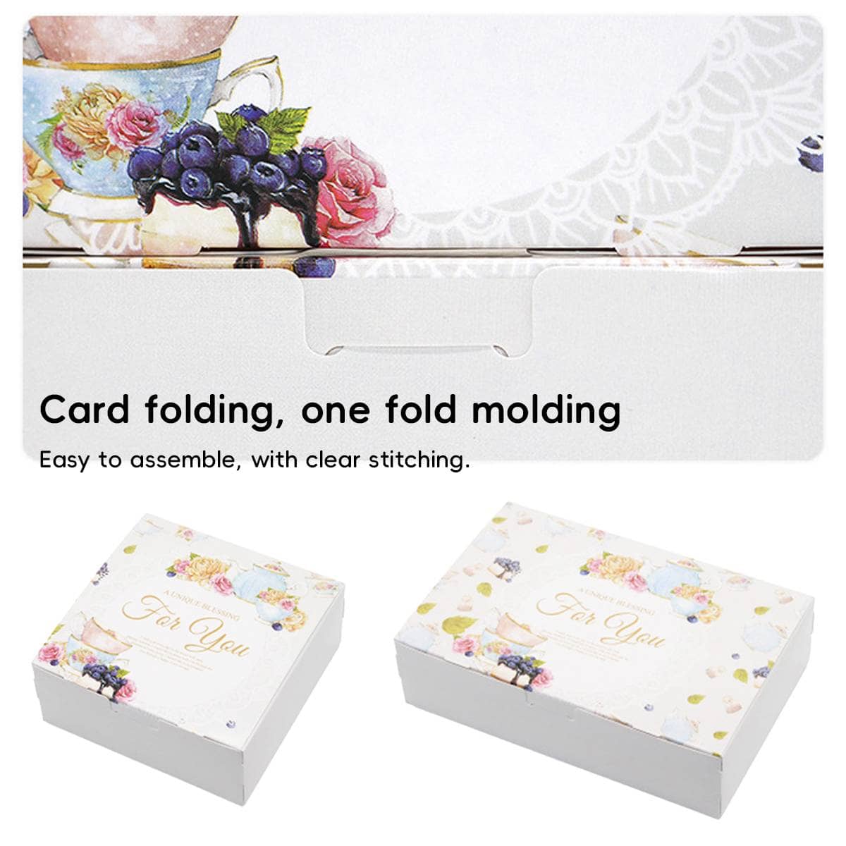 Pastry Gift Boxes, Pack of 50 - Floral Paperboard Cookie Box, 21.5 x 14 x 5 cm - view 5