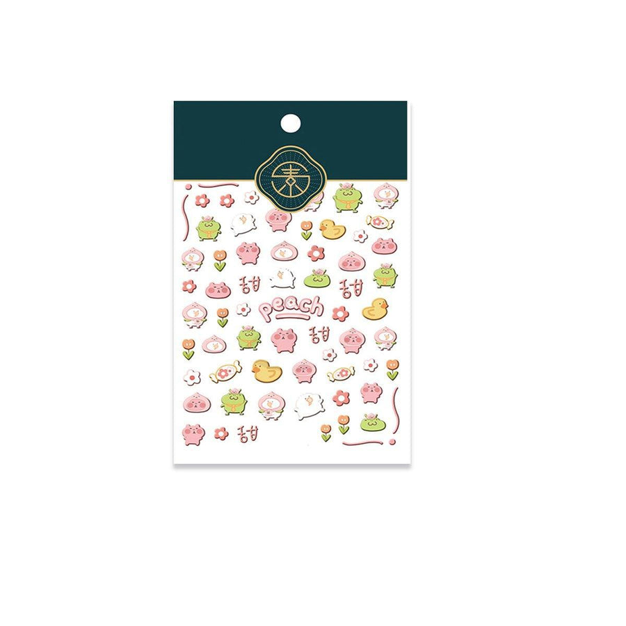 Peach Kawaii Nail Stickers Sheet - Peach and Frog