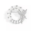 Pearl Butterfly Brooch Pin Round Crystal Wreath Fashion Pin - Silver