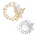 Pearl Butterfly Brooch Pin Round Crystal Wreath Fashion Pin - Silver - view 3