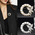 Pearl Butterfly Brooch Pin Round Crystal Wreath Fashion Pin - Silver - view 4